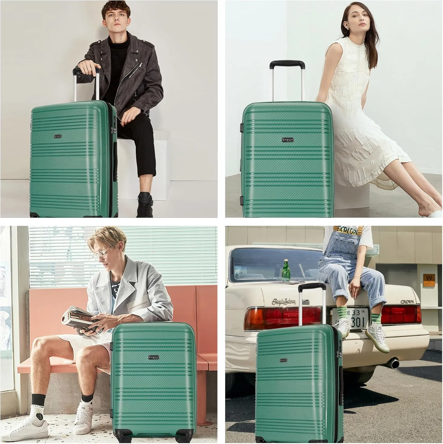 2 Piece PP Hardside Luggage Sets Large Expandable Suitcase with Spinner Wheels Tsa Lock, 20in 29in, Green
