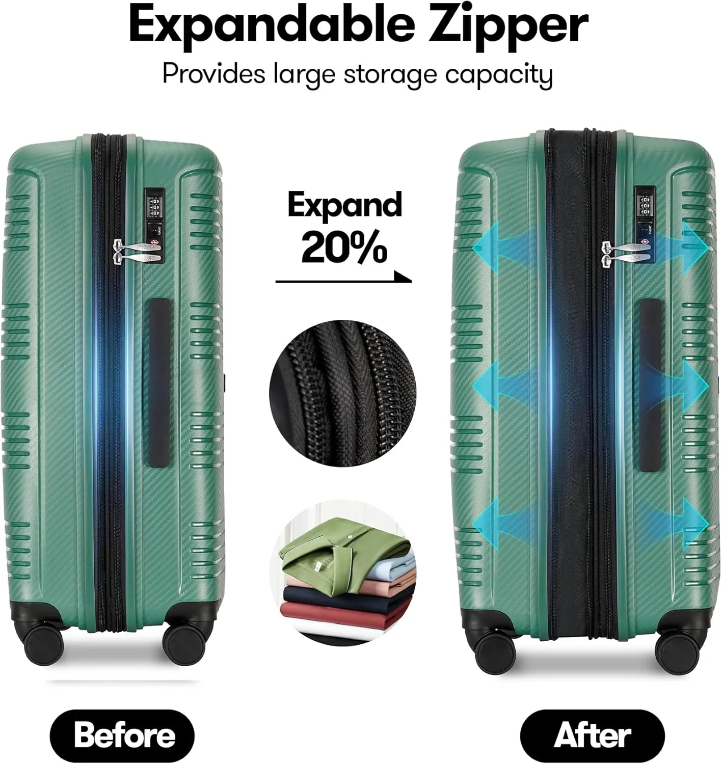 2 Piece PP Hardside Luggage Sets Large Expandable Suitcase with Spinner Wheels Tsa Lock, 20in 29in, Green