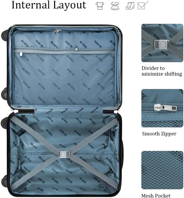 3Pcs Black Luggage Sets,Lightweight Durable Suitcase Sets w/TSA Lock & Double Spinner Wheels(20in/24in/28in)