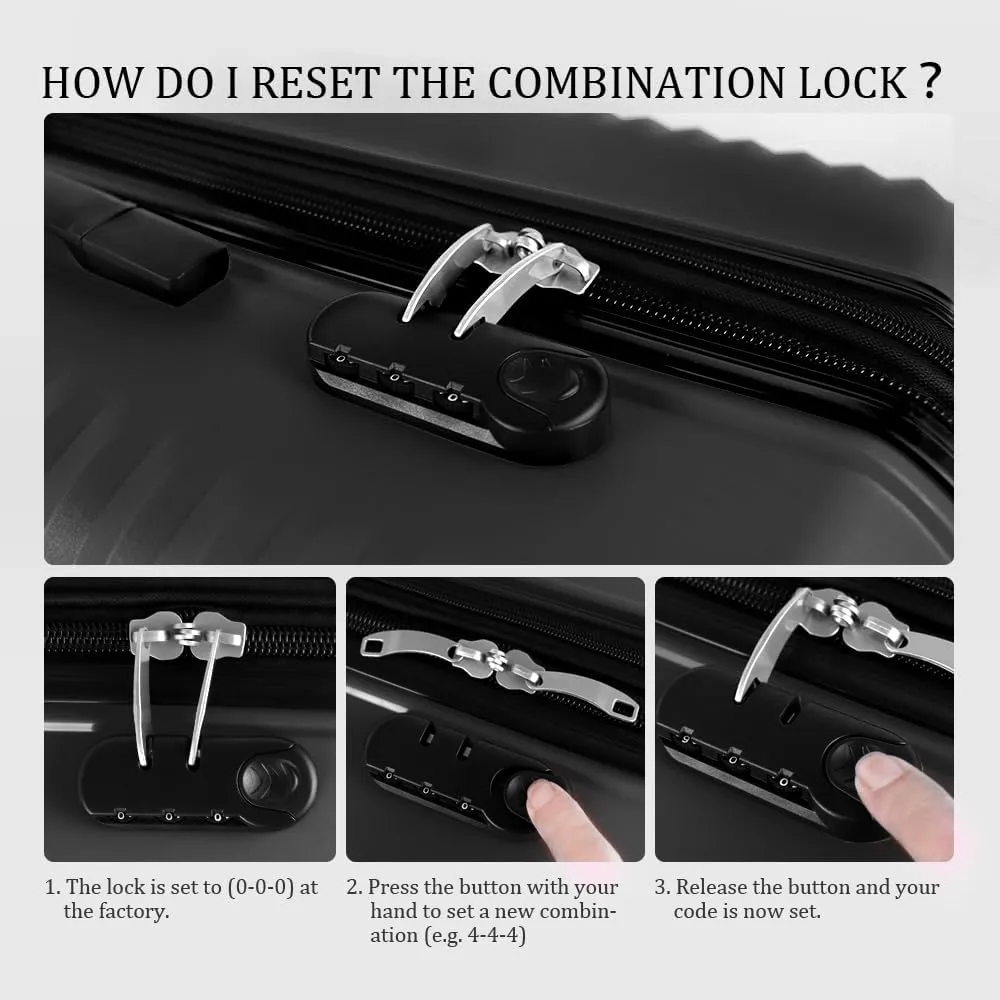 3Pcs Black Luggage Sets,Lightweight Durable Suitcase Sets w/TSA Lock & Double Spinner Wheels(20in/24in/28in)