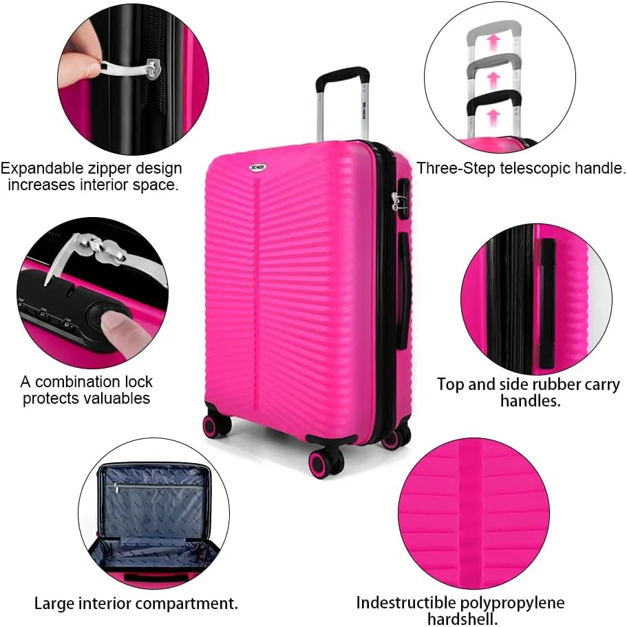 3Pcs Pink Luggage Sets,Lightweight Durable Suitcase Sets w/TSA Lock & Double Spinner Wheels(20in/24in/28in)