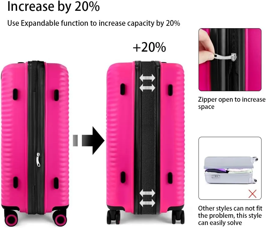 3Pcs Pink Luggage Sets,Lightweight Durable Suitcase Sets w/TSA Lock & Double Spinner Wheels(20in/24in/28in)