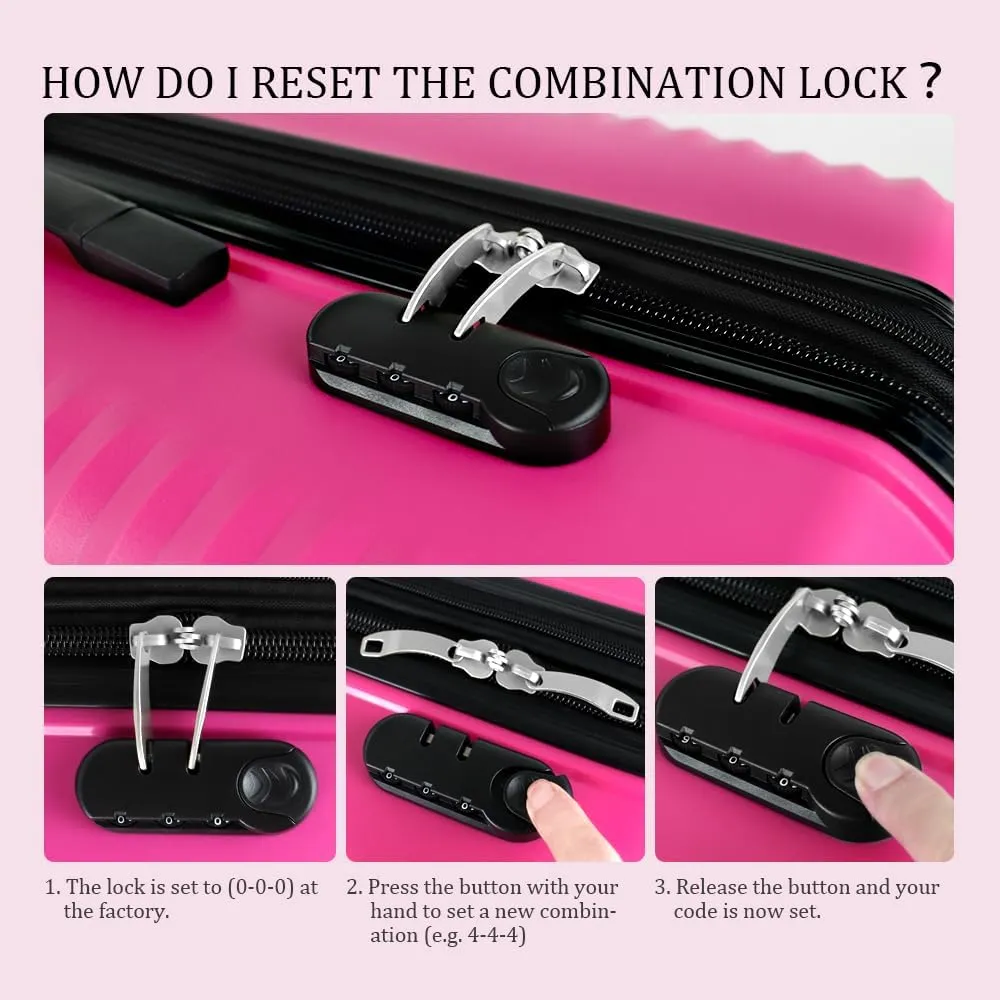 3Pcs Pink Luggage Sets,Lightweight Durable Suitcase Sets w/TSA Lock & Double Spinner Wheels(20in/24in/28in)