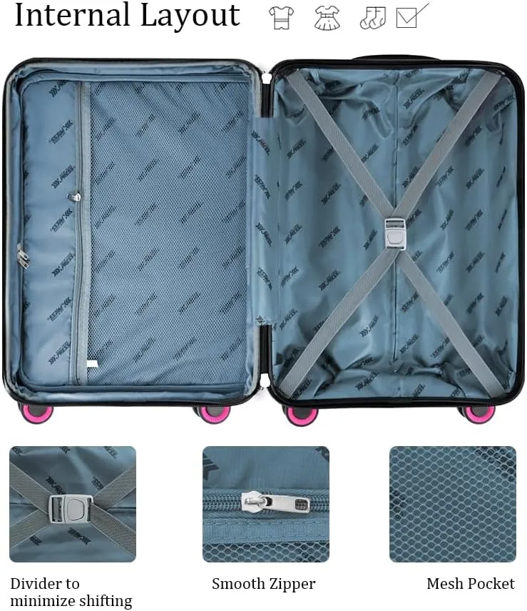 3Pcs Pink Luggage Sets,Lightweight Durable Suitcase Sets w/TSA Lock & Double Spinner Wheels(20in/24in/28in)
