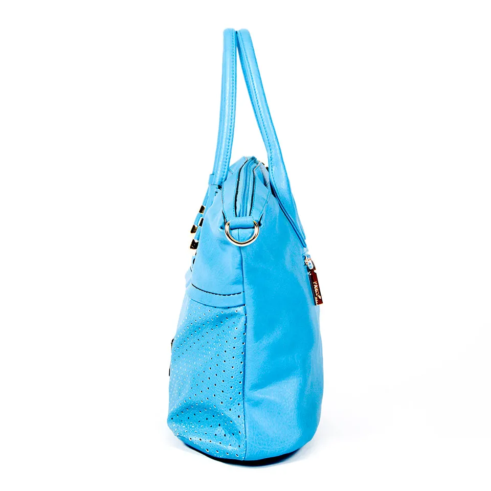Blue Handbag with Laser-cut & Woven Detail  - OH-5020 BLUE