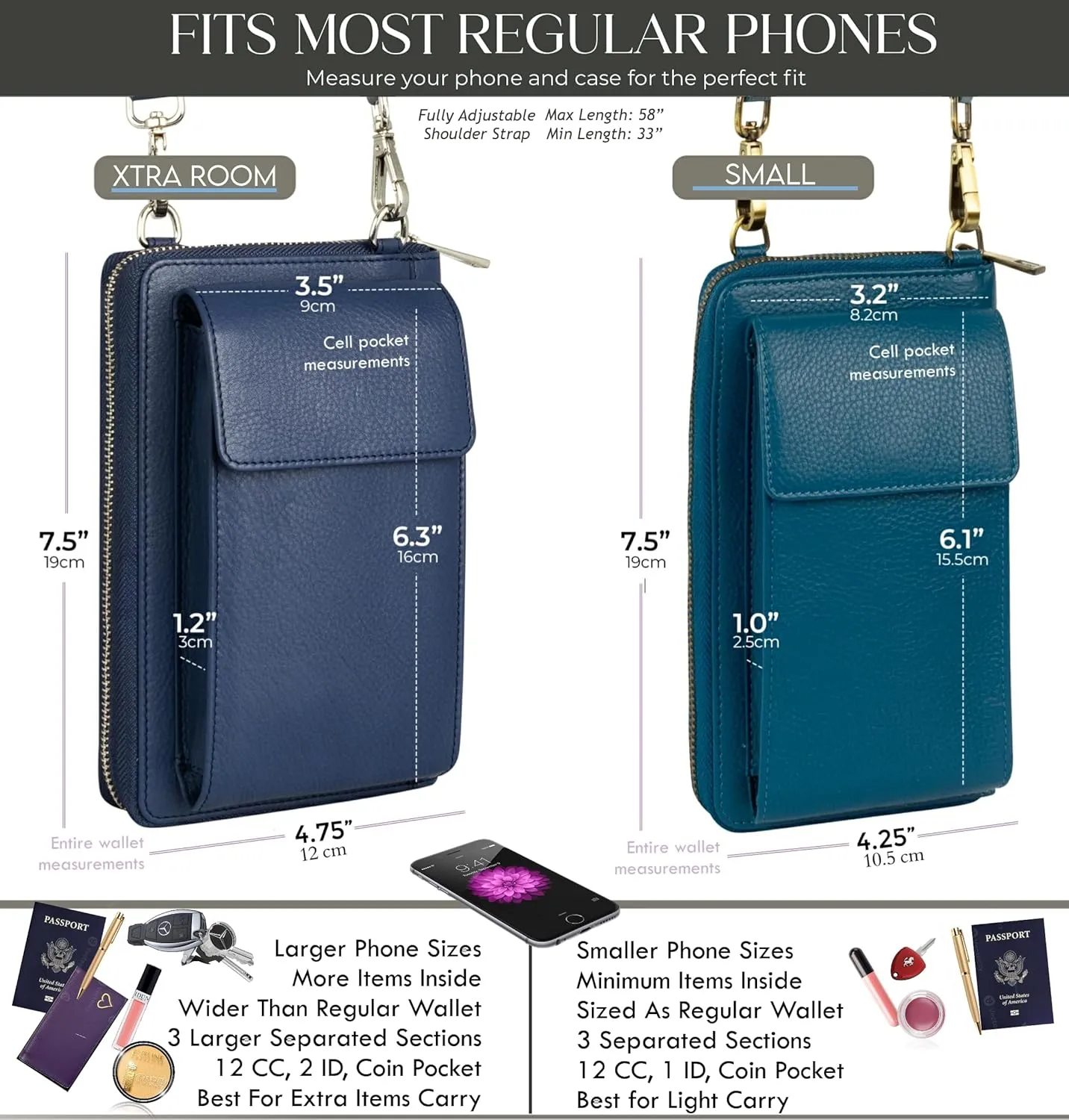 BULL GUARD Crossbody Leather Wallet Phone Purse, Anti Theft and RFID Blocking, Small Elegant Design for Travel
