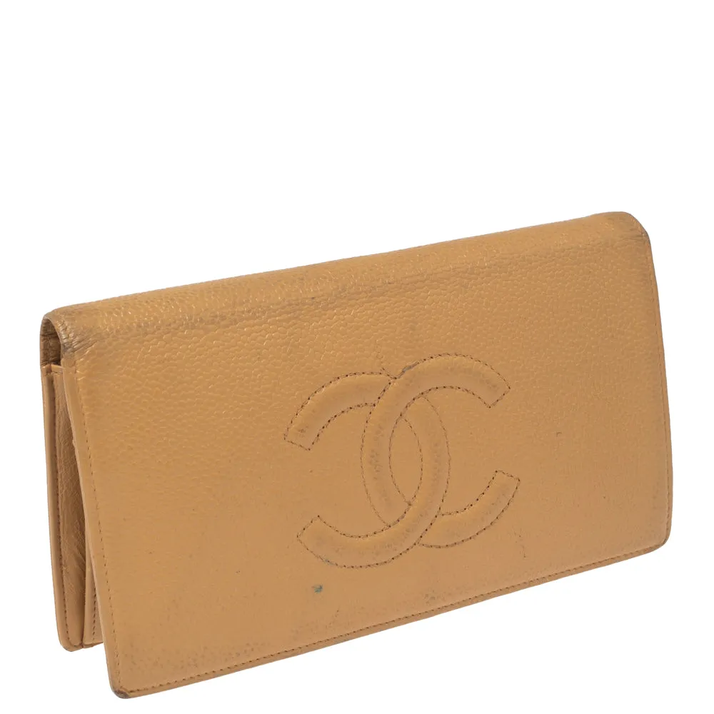 Chanel Beige Caviar Leather CC Cambon Wallet
