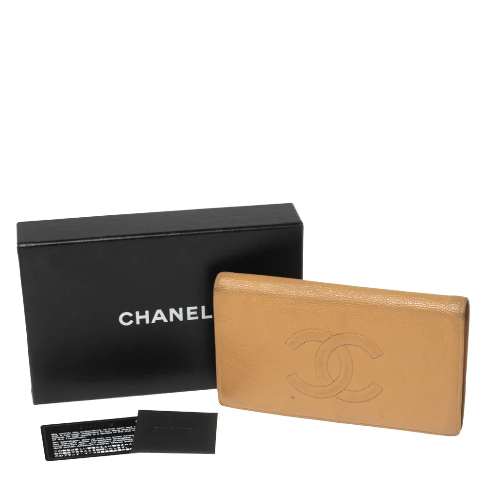 Chanel Beige Caviar Leather CC Cambon Wallet
