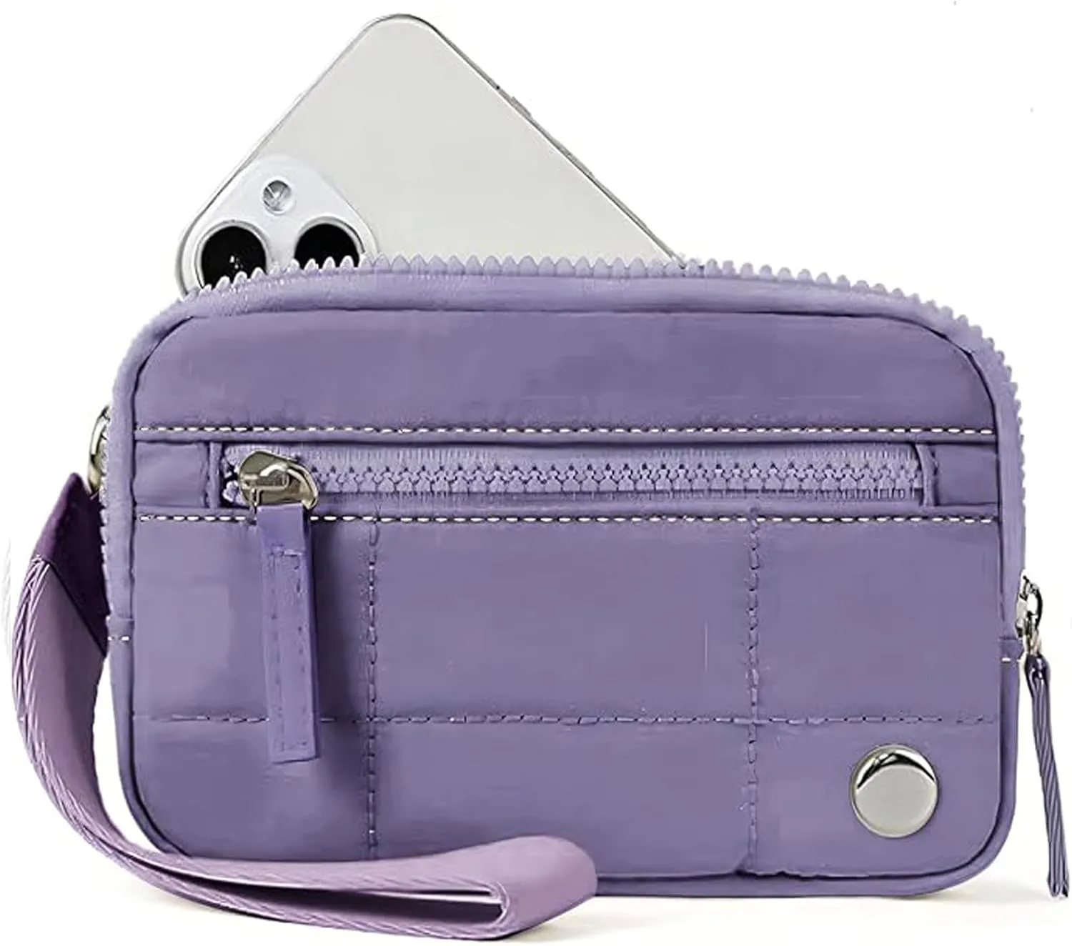 Convely Essential Wristlet, Wristlet Wallets for Women with 3 Zipper Purse, Nylon Quilted Wallet, Small Wristlet Pouch