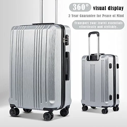 Coolife Luggage PC ABS 3 Piece Set with TSA Lock - New Silver