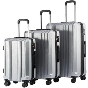 Coolife Luggage PC ABS 3 Piece Set with TSA Lock - New Silver