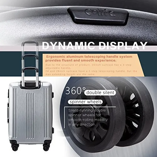 Coolife Luggage PC ABS 3 Piece Set with TSA Lock - New Silver