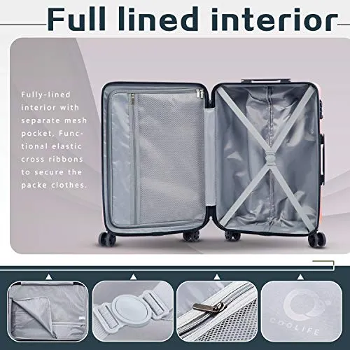 Coolife Luggage PC ABS 3 Piece Set with TSA Lock - New Silver