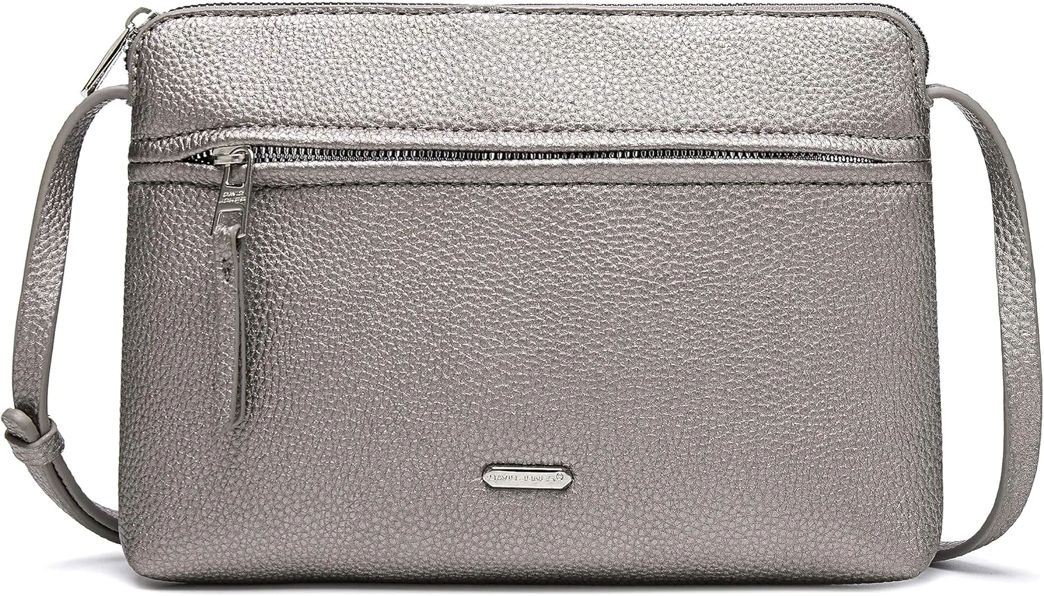 David Jones - Women's Shoulder Bag - Small Flat Handbag PU Leather - Bag Classic Elegant Bag Travel Shopping Mobile Phone Case Work Clutch Party, Silver / black, Unit size, Elegant