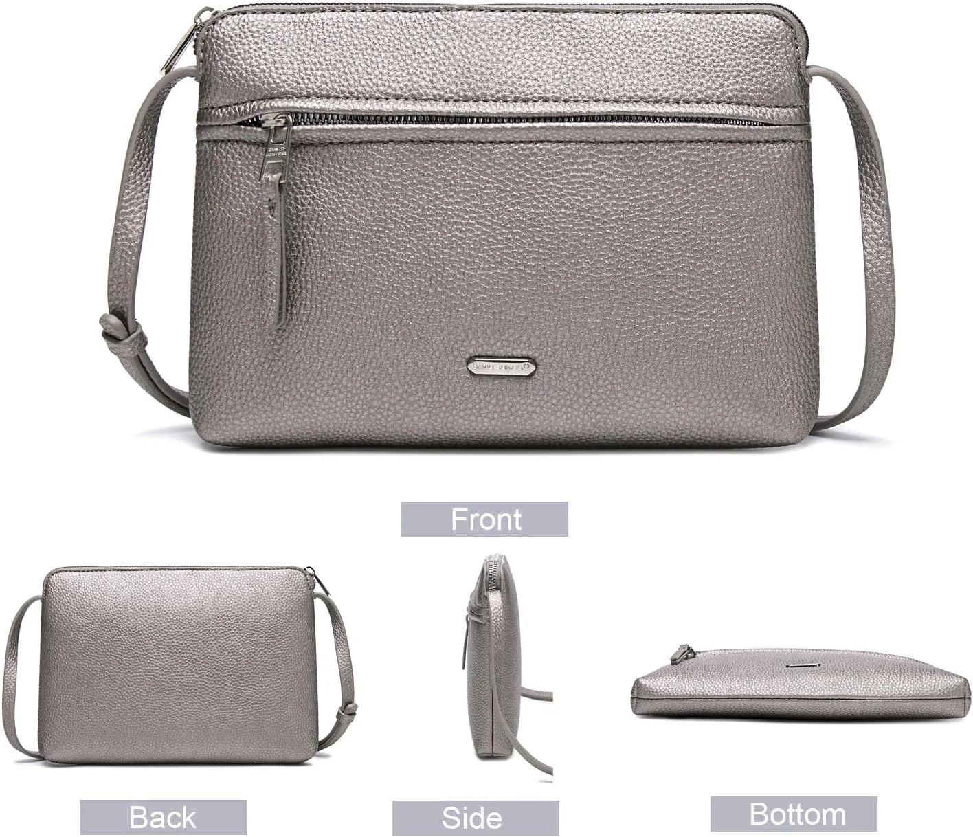 David Jones - Women's Shoulder Bag - Small Flat Handbag PU Leather - Bag Classic Elegant Bag Travel Shopping Mobile Phone Case Work Clutch Party, Silver / black, Unit size, Elegant
