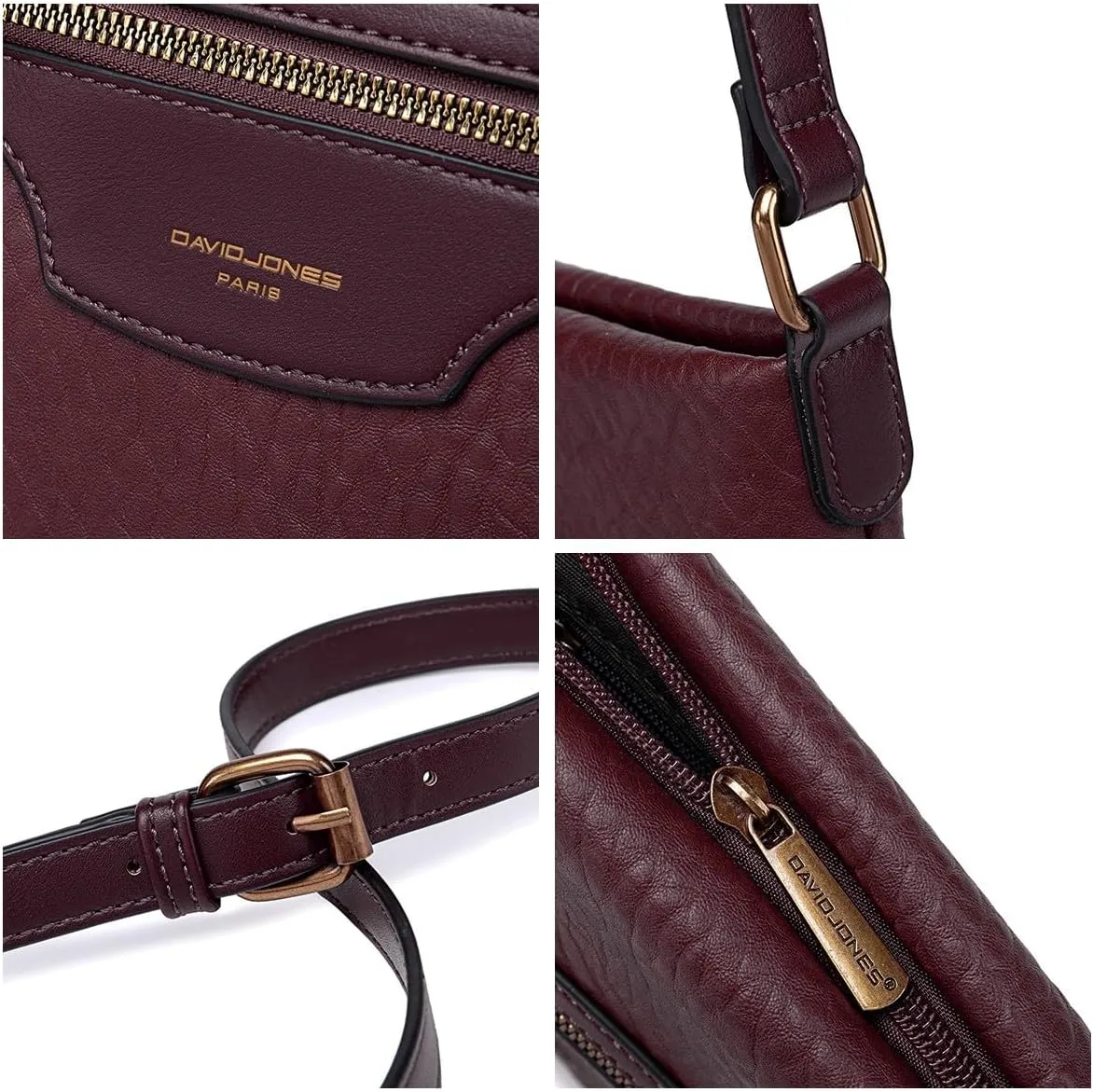 David Jones - Women's Shoulder Bag Zipper Handbag Shoulder Bag Faux Leather Multiple Pockets Elegant Practical Classic, Purple, Elegant