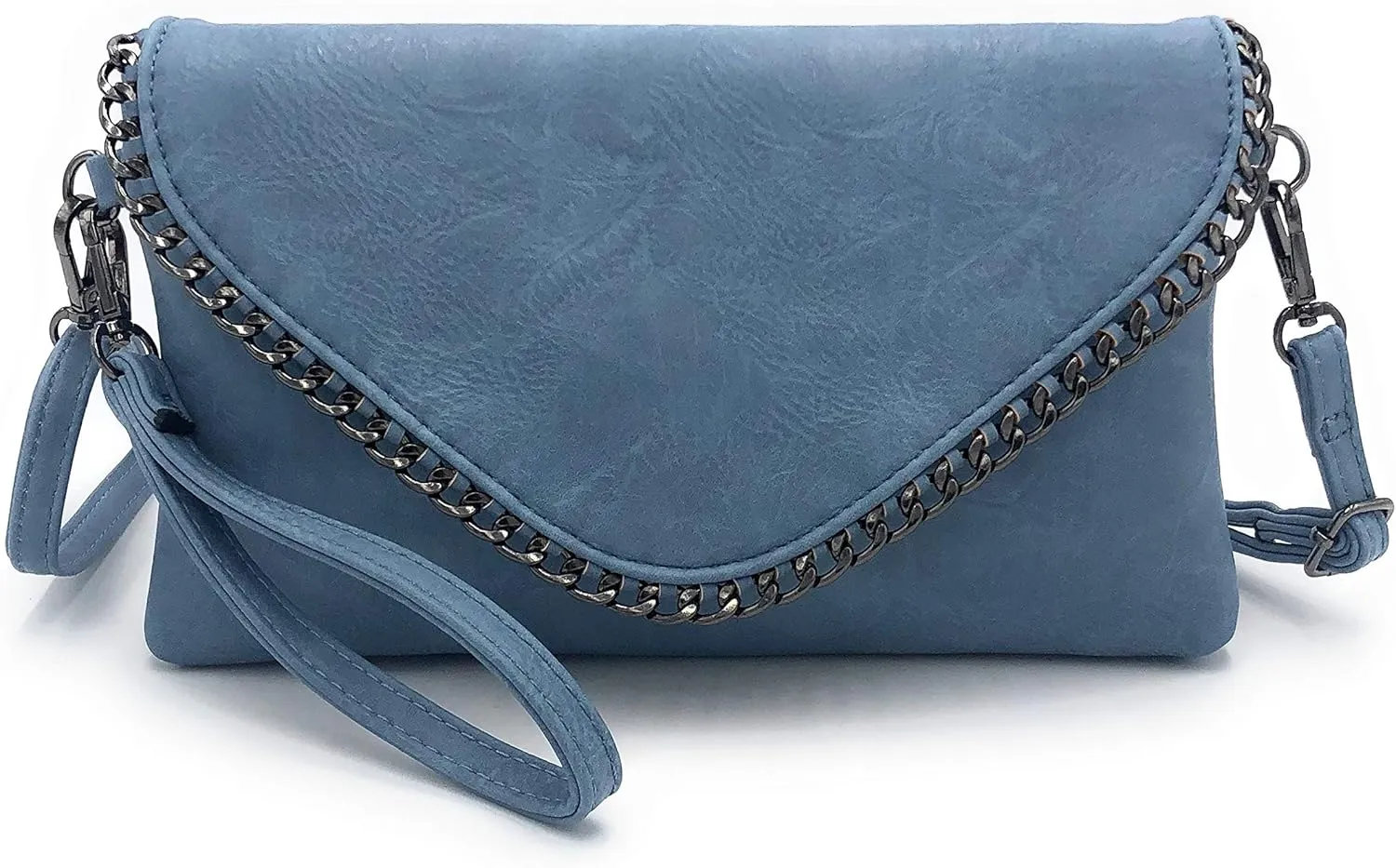 ELIOX - Elegant Women's Clutch Bag with Chain and Shoulder Strap Made of Soft Faux Leather - Small Evening Clutch Bag Girl Handbag Elegant Bags Ceremony Wedding, lightblue