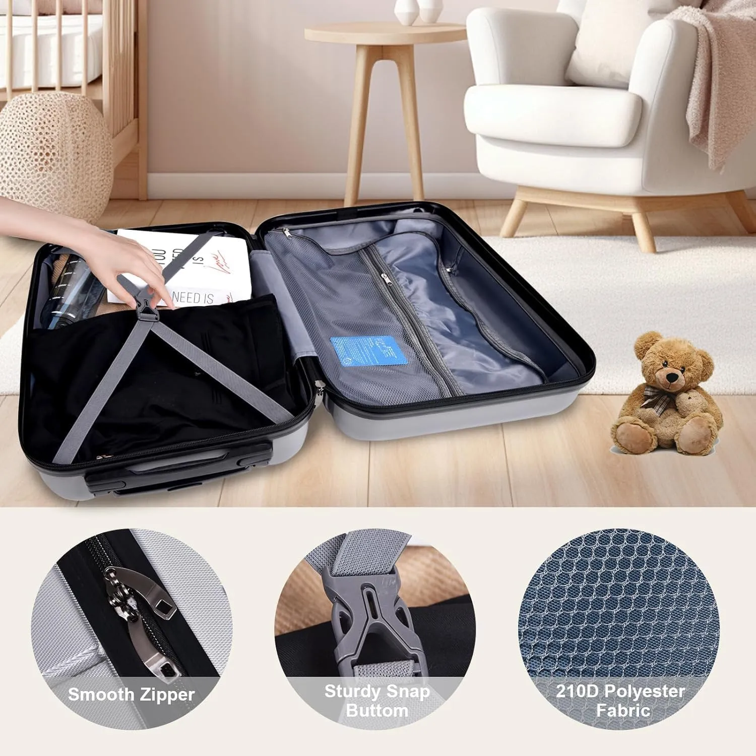 Hardshell Luggage Sets with TSA Lock, Suitcase Set with Spinner Wheels, Rolling Suitcase with Logo, Carry-On Luggage, Lightweight Durable Design, Great Choice for Travel(24IN Gray)