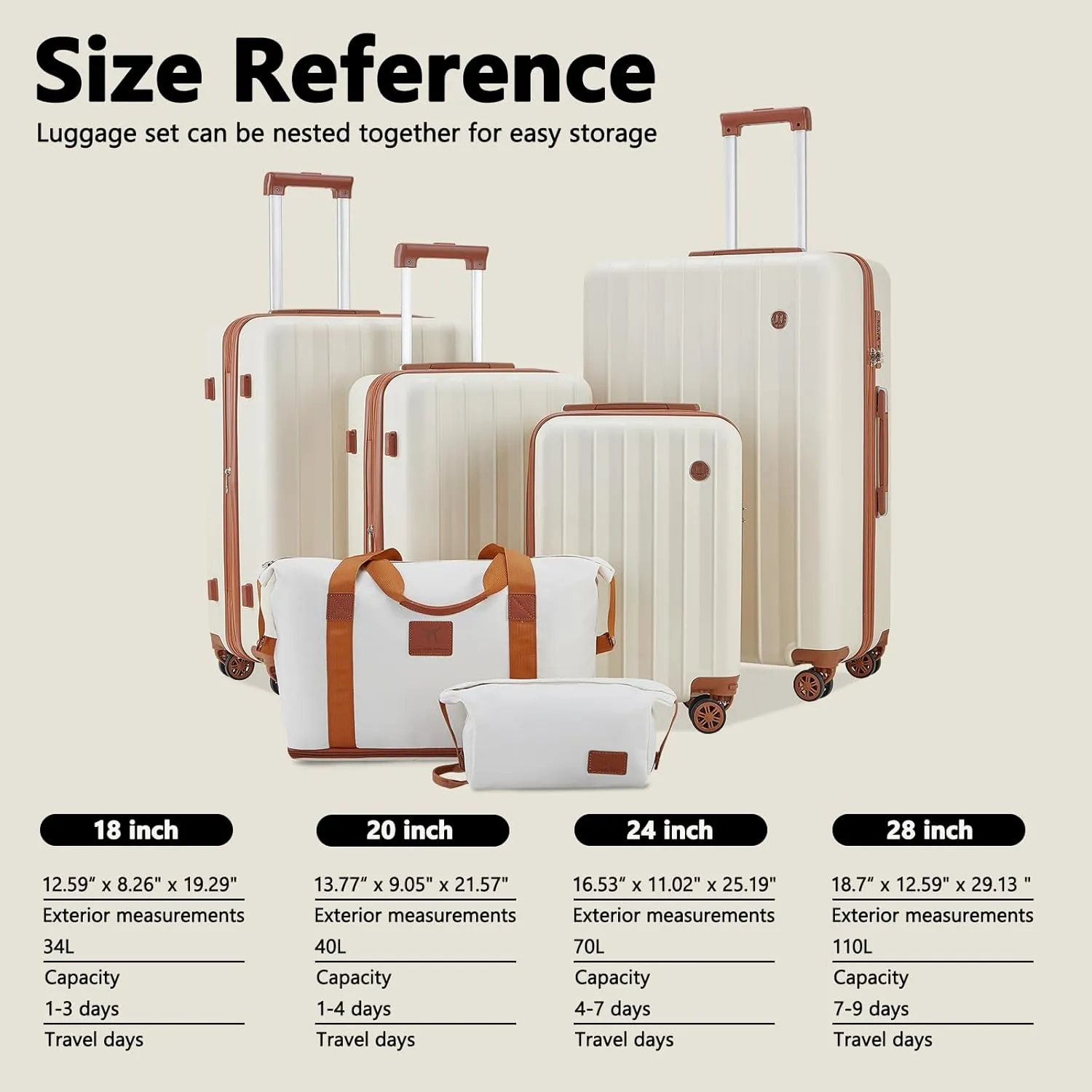 imiomo Luggage Sets 4 Piece Expandable Carry on Suitcase, Hardside with USB Port Cup Holder, Travel Spinner with Wheels TSA Lock, Beige Brown