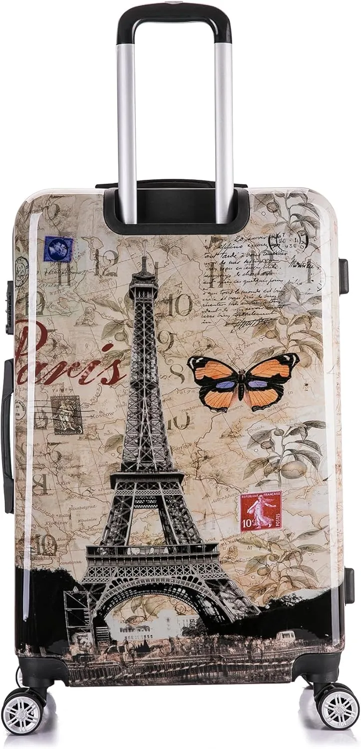 InUSA Paris Print Luggage with Spinner Wheels | Durable Lightweight Hardside Suitcase | Travel Bag with Handle and Trolley | 28-Inch Large Checked luggage