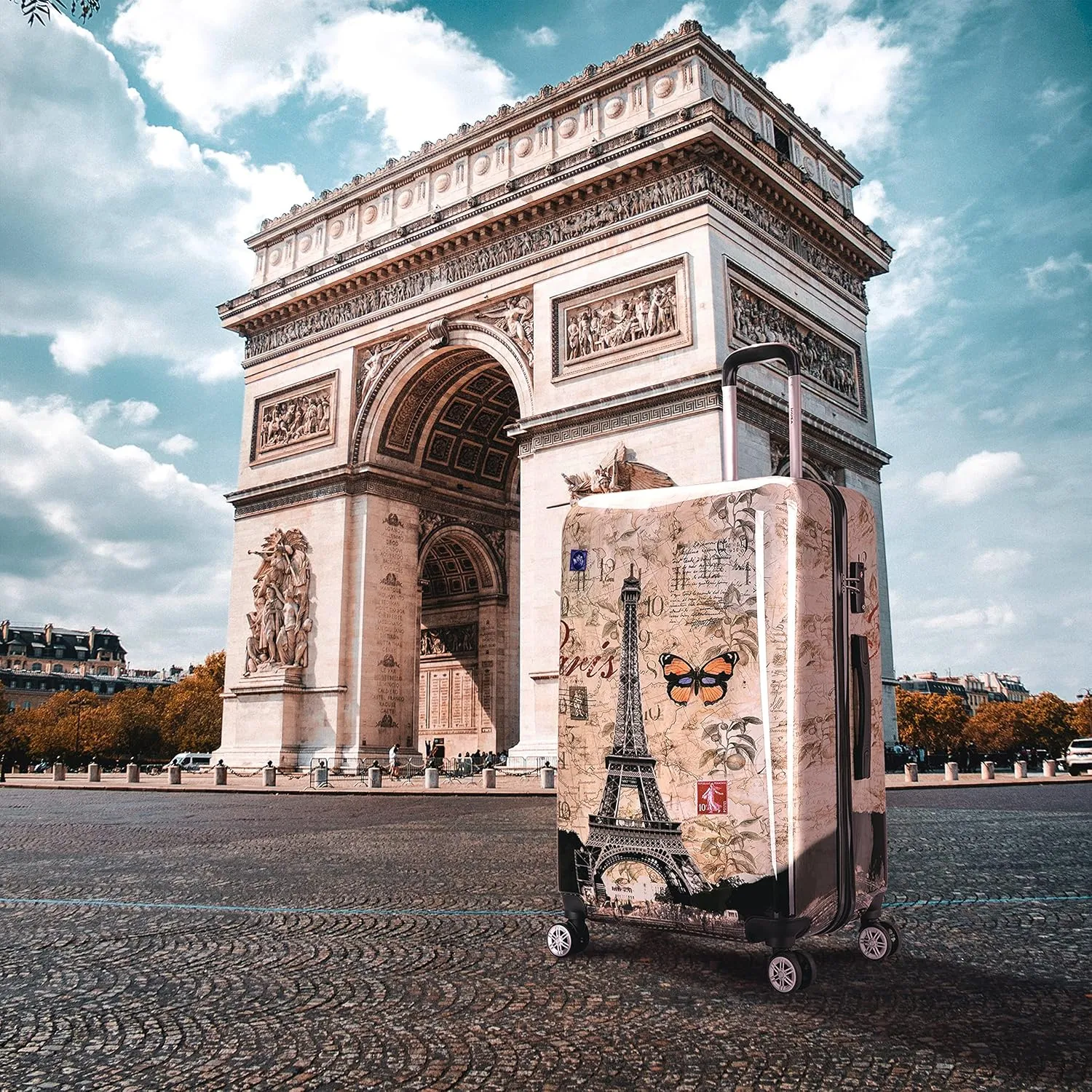 InUSA Paris Print Luggage with Spinner Wheels | Durable Lightweight Hardside Suitcase | Travel Bag with Handle and Trolley | 28-Inch Large Checked luggage