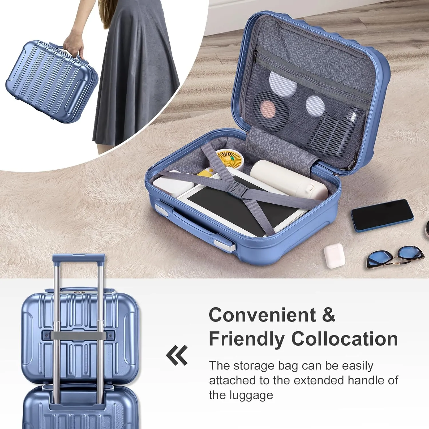 Karl home Expandable Carry on Luggage Airline Approved, 2 Piece Hardshell Luggage Set with TSA Lock  Spinner Wheels, 20" Hardside Suitcase with 14" Cosmetic Case for Women Men Traveling, Blue