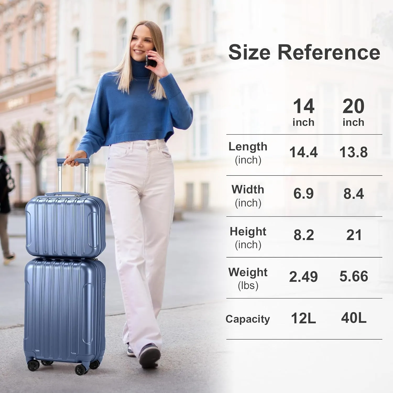 Karl home Expandable Carry on Luggage Airline Approved, 2 Piece Hardshell Luggage Set with TSA Lock  Spinner Wheels, 20" Hardside Suitcase with 14" Cosmetic Case for Women Men Traveling, Blue