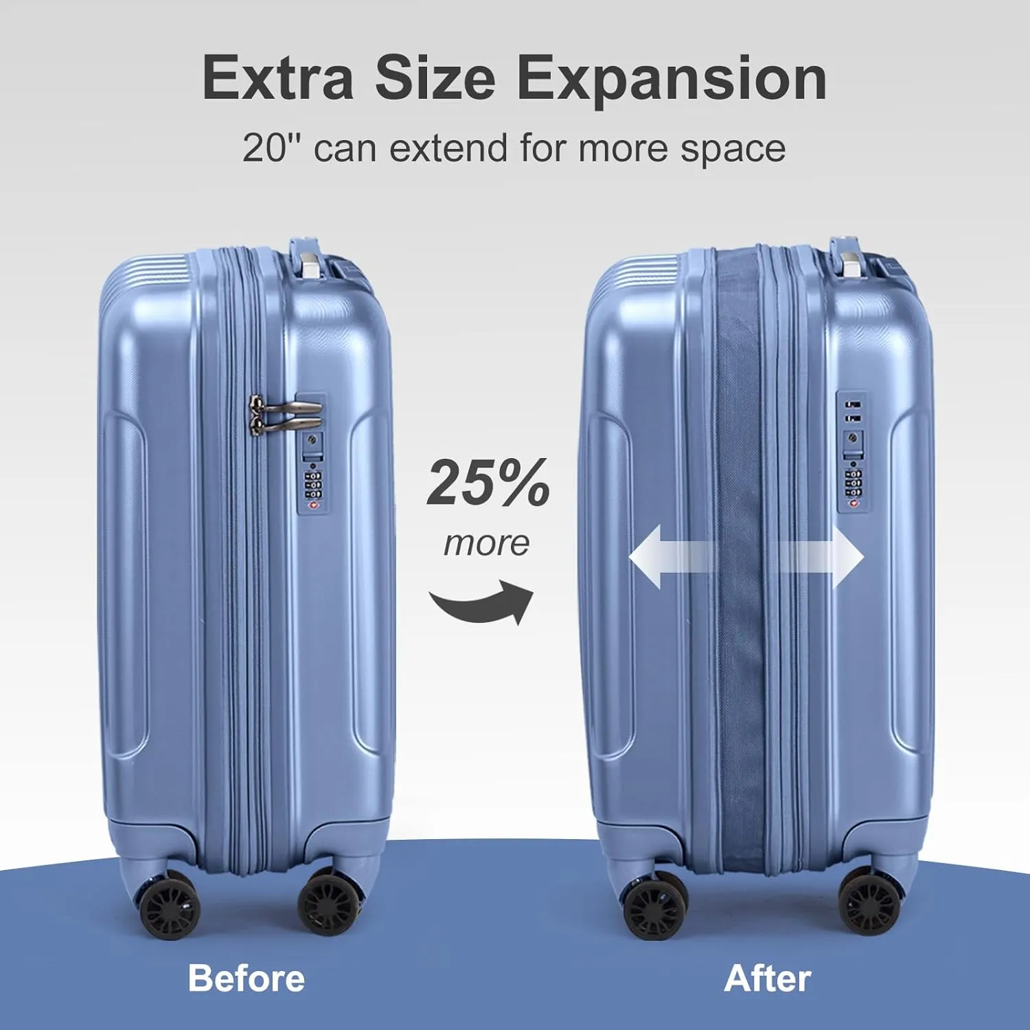 Karl home Expandable Carry on Luggage Airline Approved, 2 Piece Hardshell Luggage Set with TSA Lock  Spinner Wheels, 20" Hardside Suitcase with 14" Cosmetic Case for Women Men Traveling, Blue