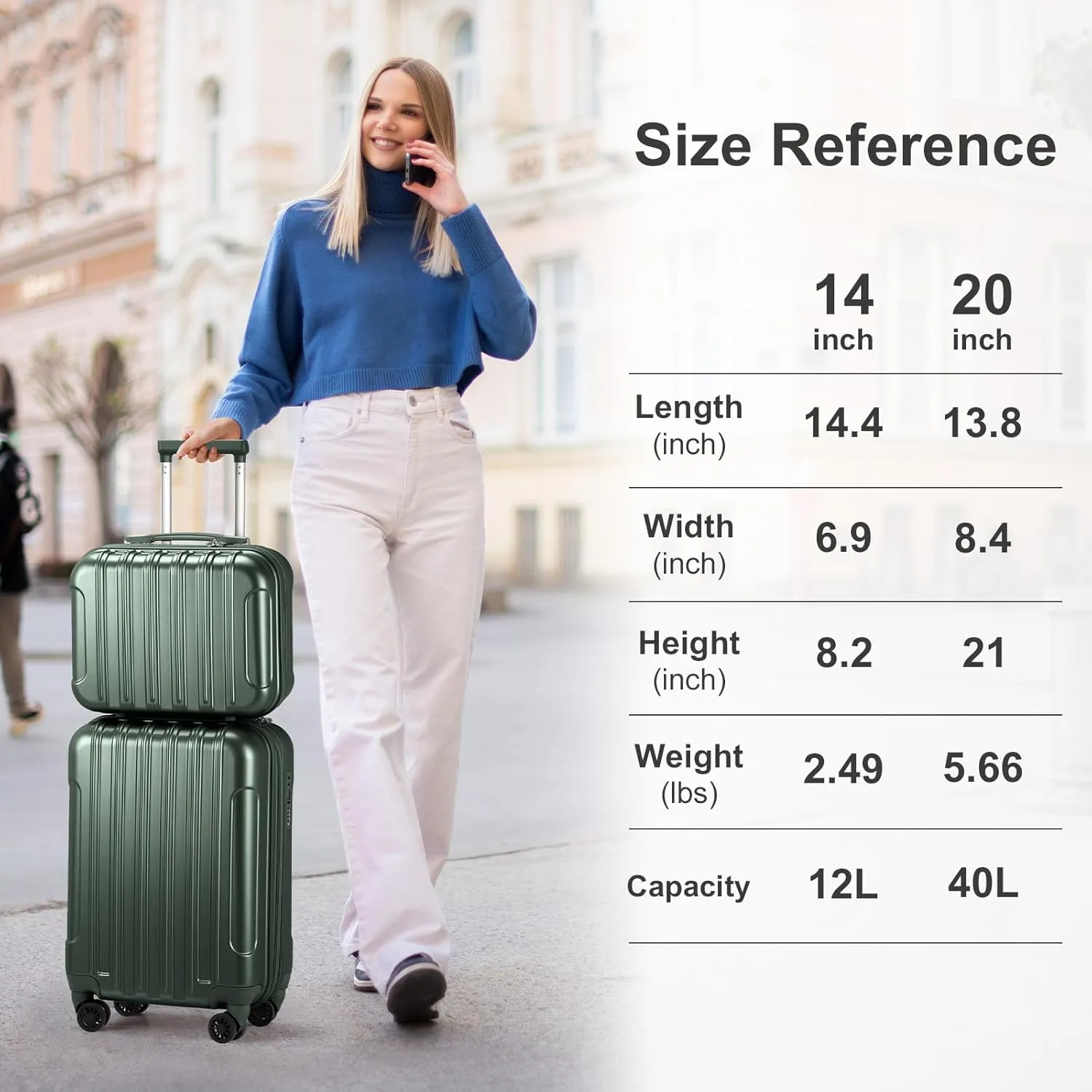 Karl home Expandable Carry on Luggage Airline Approved, 2 Piece Hardshell Luggage Set with TSA Lock  Spinner Wheels, 20" Hardside Suitcase with 14" Cosmetic Case for Women Men Traveling, Dark Green
