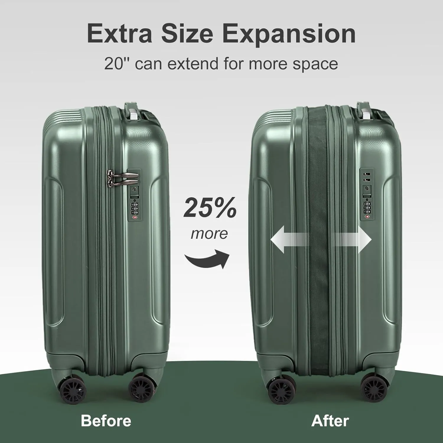 Karl home Expandable Carry on Luggage Airline Approved, 2 Piece Hardshell Luggage Set with TSA Lock  Spinner Wheels, 20" Hardside Suitcase with 14" Cosmetic Case for Women Men Traveling, Dark Green