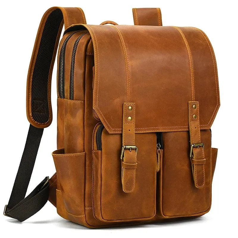 Leather Backpack Luxury Male Real Leather Travel Day Bag