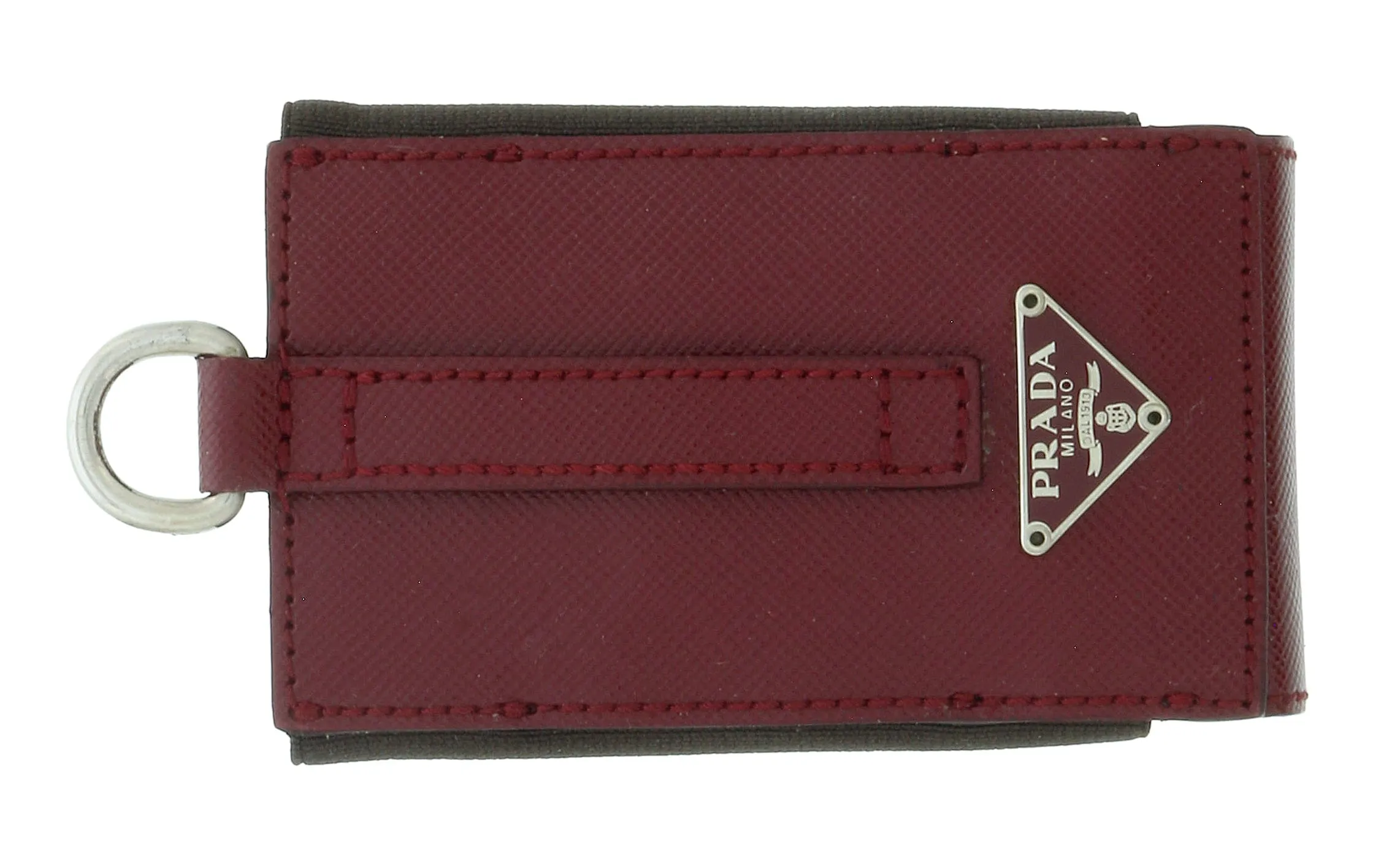 Prada Burgundy Leather Signature Ipod Case Accessory Bag Charm