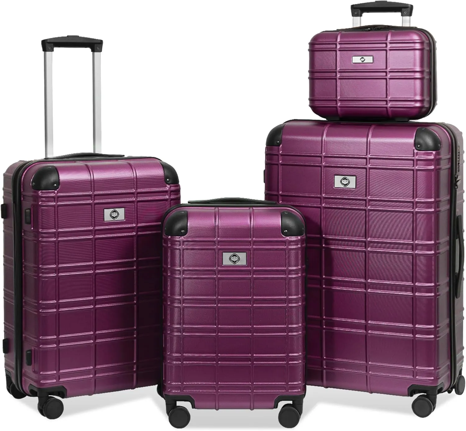 Protect Belongings with Durable 4-Piece Luggage Set, Lightweight Hardshell Design, 360-Degree Spinner Wheels, Purple