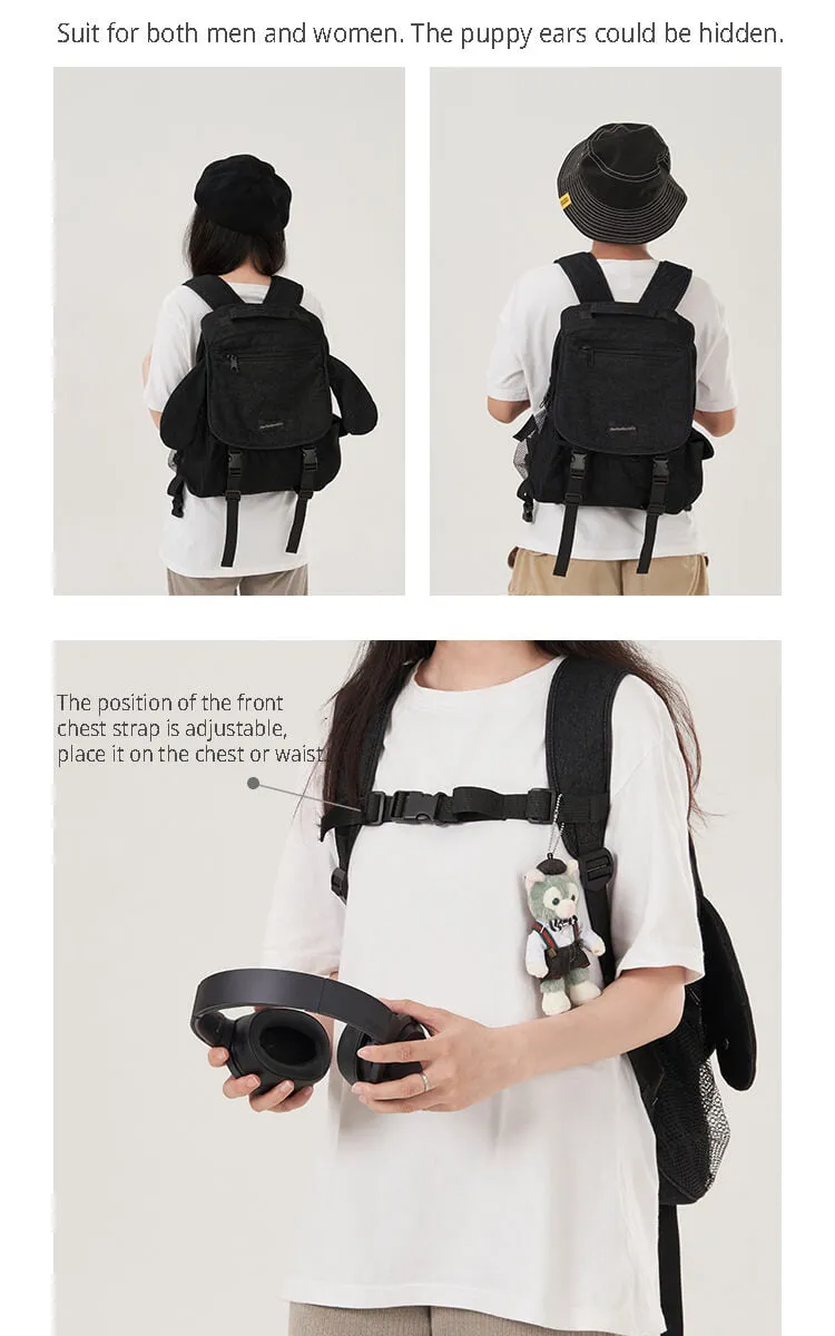 Puppy Ears Black Oxford Cloth School Bag