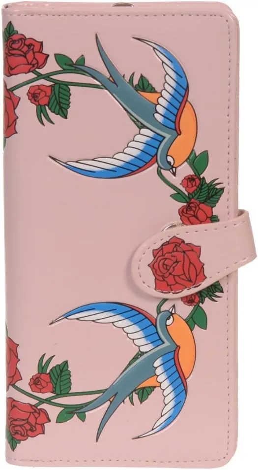 Shag Wear Women's Premium Vegan Clutch Cardholder Wallet Zipper Purse Swallows, Pink