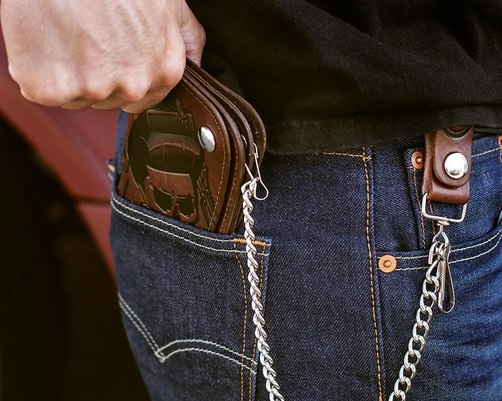 Skeleton Chained Biker Wallet - Antique Brown